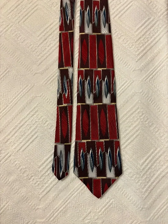 Conte di Milano Silk Tie Vintage Art Deco Bold Abstract Pattern Mens Necktie