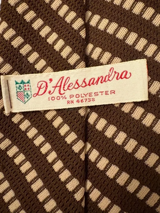 Vintage D'Alessandro Brown Striped Polyester Tie 70s Wide 4.25”