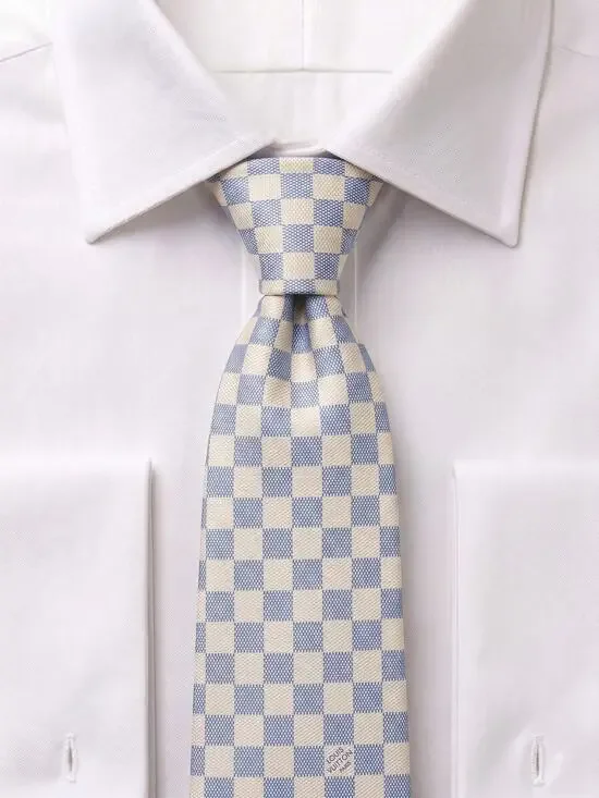 Louis Vuitton Paris Grey Damier Check 100% Silk Necktie