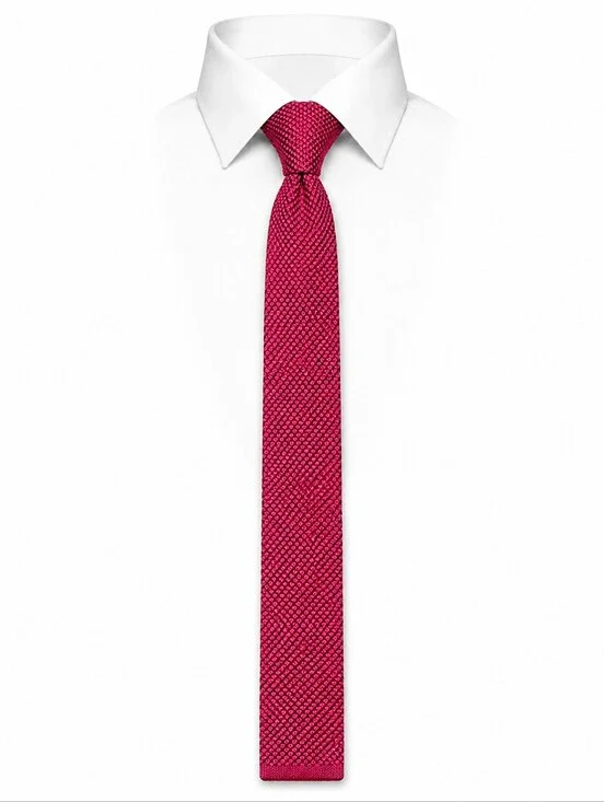 U.S. POLO ASSN. | Vintage 80s Red Knit Slim Tie Handmade Square End Preppy | 55