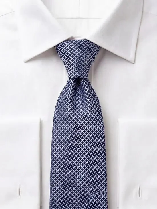 Hermès Paris Slate Blue Geometric Woven 100% Silk Necktie