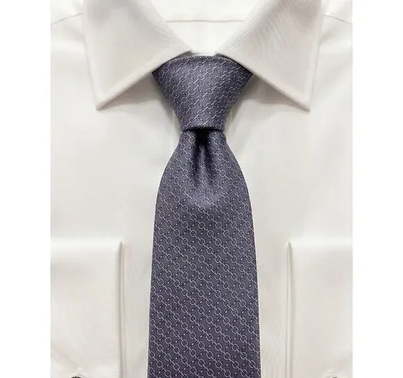 Hermès Paris Grey Geometric Micro Link 100% Silk Necktie