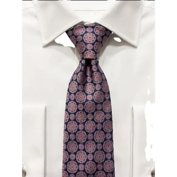 Cremieux Black Geometric Medallion Handmade 100% Silk Necktie