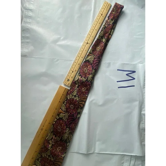 Vintage‎ Floral Silk Tie Burgundy Gold Black Men's Necktie