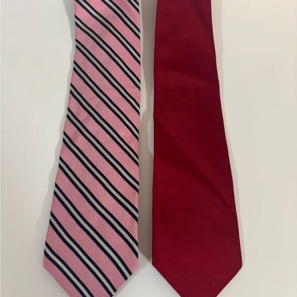 Brooks Brothers Red Silk Tie (Factory 2nd) & IZOD Pink Striped Tie Bundle