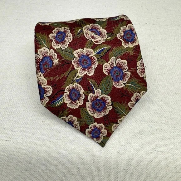 Britches of Georgetowne Floral Tie‎ Mens OS Burgundy Silk Vintage Dark Academia