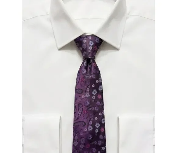 Kailong Mens Silk Necktie Purple Floral Daisy Pattern Hand Made 100% Silk