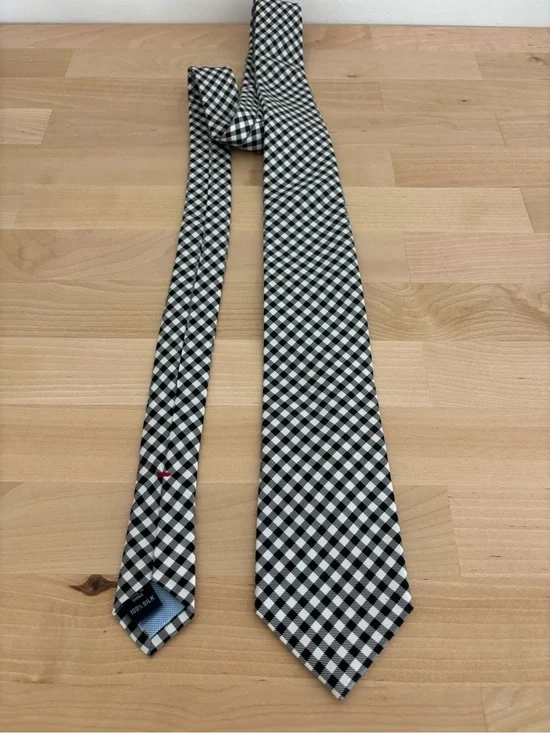 Tommy Hilfiger Black and White Gingham Silk Tie