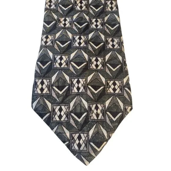 Zylos George Machado. Mens Tie Necktie Designer Black Green White Geometric Work