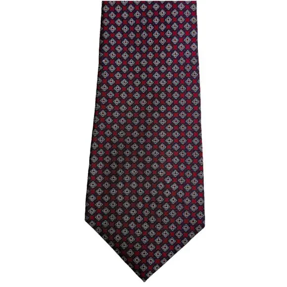 CHRISTIAN DIOR Men's Silk Tie - Red Navy Diamond Square Geometric 55.5