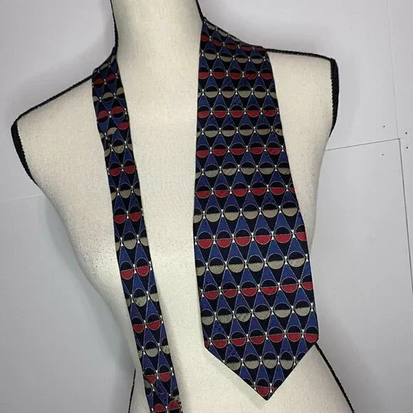 Givenchy Monsieur Vintage Geometric Circle 100% Silk Neck Tie 60” USA EUC