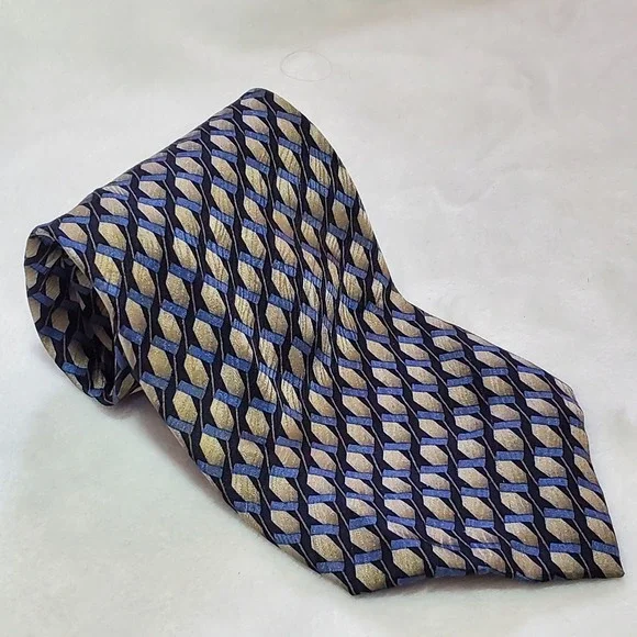 Louis Roth 100& Silk Tie Formal Career Blue‎ Gray Geometric Pattern