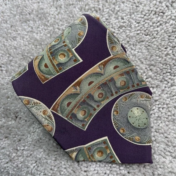 Vintage Christian‎ Dior Neck Tie Purple Geometric Italian Silk Monsieur Mens