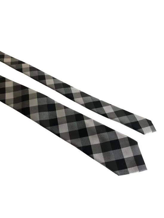 Apt 9 Tie Black White Gray Checkered Mens Slim Necktie Office Work Dad Gift
