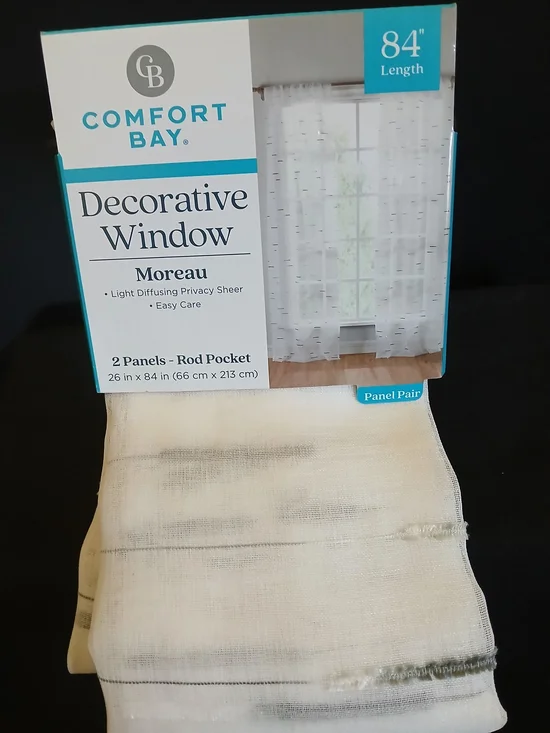 Comfort Bay Moreau Decorative Window Sheer Panel Pair in White