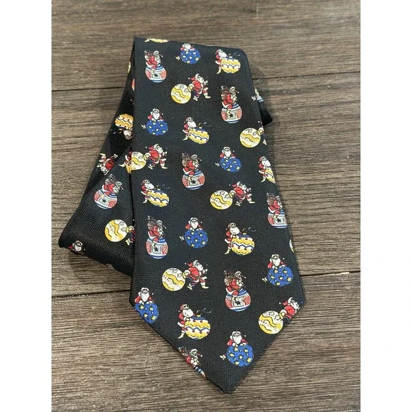 Crescent Bay black Santa Claus Christmas Ornaments novelty‎ necktie tie, NWOT