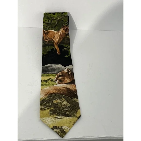 Endangered Species Tie Mens OS Multi Color Noonday Siesta‎ Mountain Lion Novelty