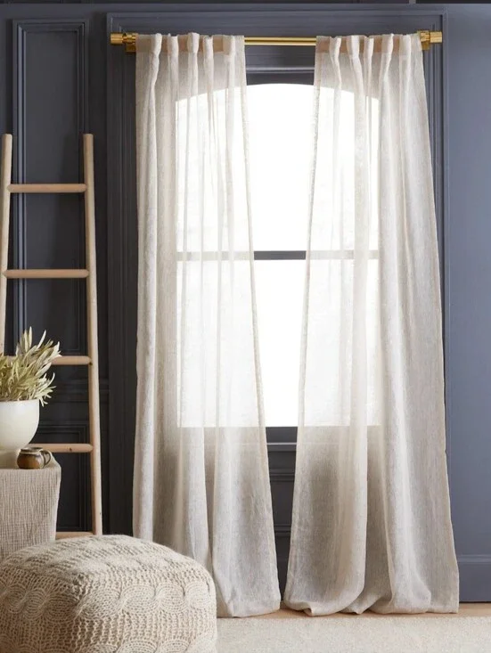 NWOT Quince European Linen Sheer Curtain Panel - Flax 48