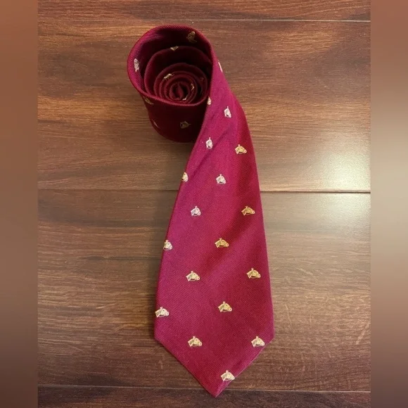 LAUREN Ralph Lauren Red 100% Silk Handmade Jacquard Necktie Made In USA