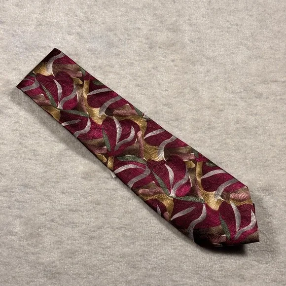 J‎ Garcia Van Gogh's Tree Silk Tie Burgundy Green Abstract Art 1996