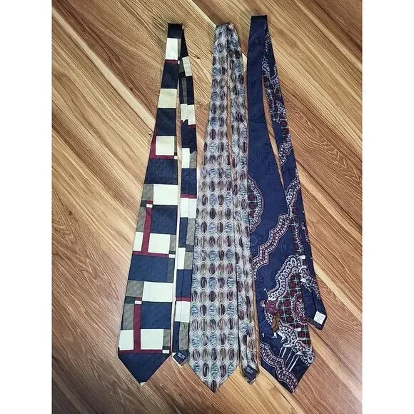 Hanover St 100% Silk Ties Lot Of 3‎ Golf Tartan Plaid Navy Dress Design U.S.A.