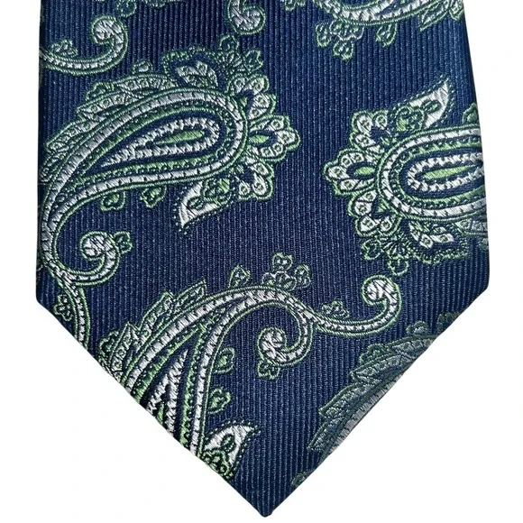 Forsyth Of Canada Men's 100% Silk Necktie Paisley Navy Blue/Green/Grey