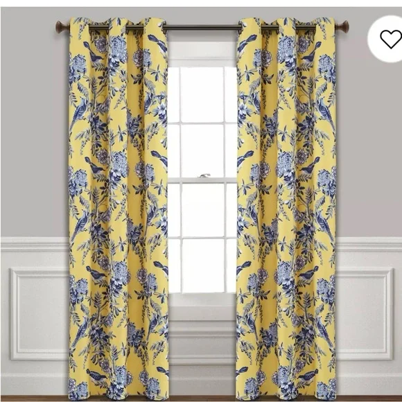 Elegant Yellow and Blue Floral Drapes