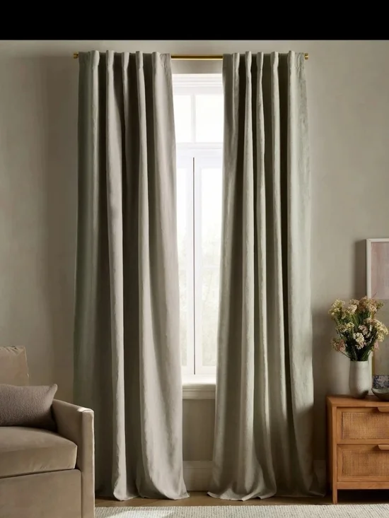 Quince Set of 2 Linen Curtain Panels Room Darkening, Sage,  48