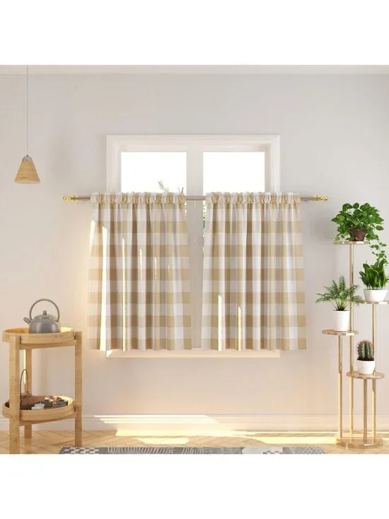 Buffalo Check Kitchen Curtains 36” Plaid Gingham Rod Pocket Farmhouse 2 Panels