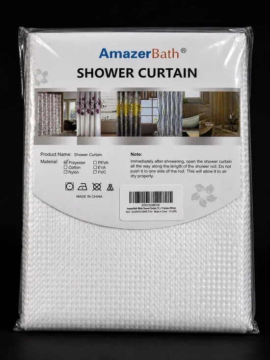 AmazerBath White Waffle Shower Curtain 72 x 72 Inches – Polyester