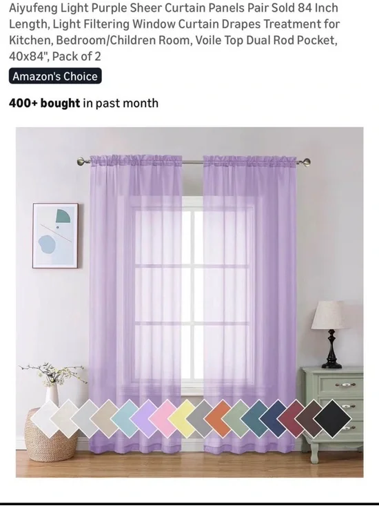Light Purple Sheer Curtain Panels - 2 Pairs