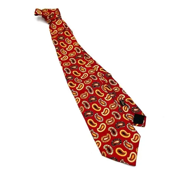 FENDI men's 100% silk tie red Paisley Made in Italy LUXURY