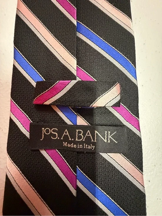 Jos A Bank Made in Italy Striped Tie Black Pink Blue Mens 3” Necktie