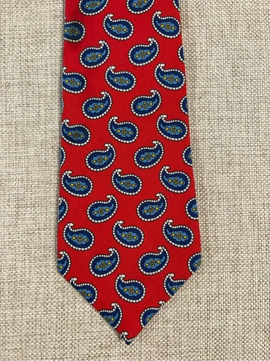 Turnbull & Asser London 100% Silk Red Paisley Tie Made in England 3.75”