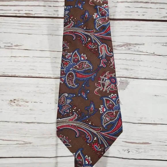 Christian Dior Men's All Silk Brown Blue Paisley Neck Tie