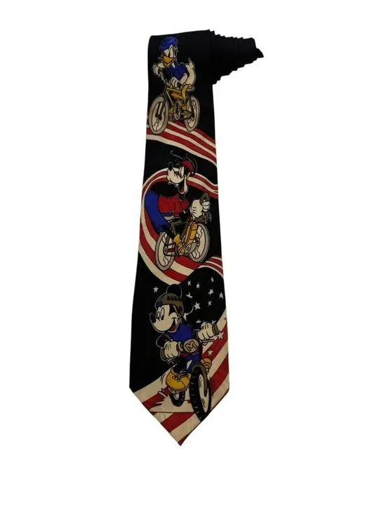 Disney Mickey Unlimited Mickey Mouse Goofy Donald Duck Bike Riding Necktie