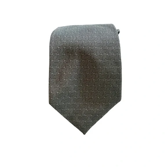 Lauren Ralph Lauren Silk Necktie Mens Grey White Geometric Square Pattern USA