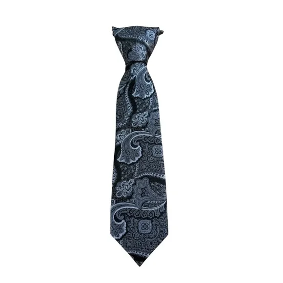 Mario Ferrari Mens Paisley Necktie Black White Grey Hand Made N9442PKG Tie
