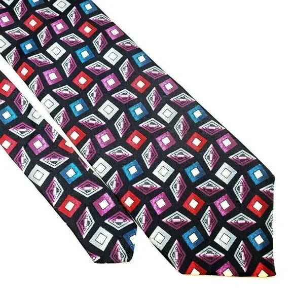 Pierre Cardin Blue‎ Silk Tie Print Geometric Short Wide