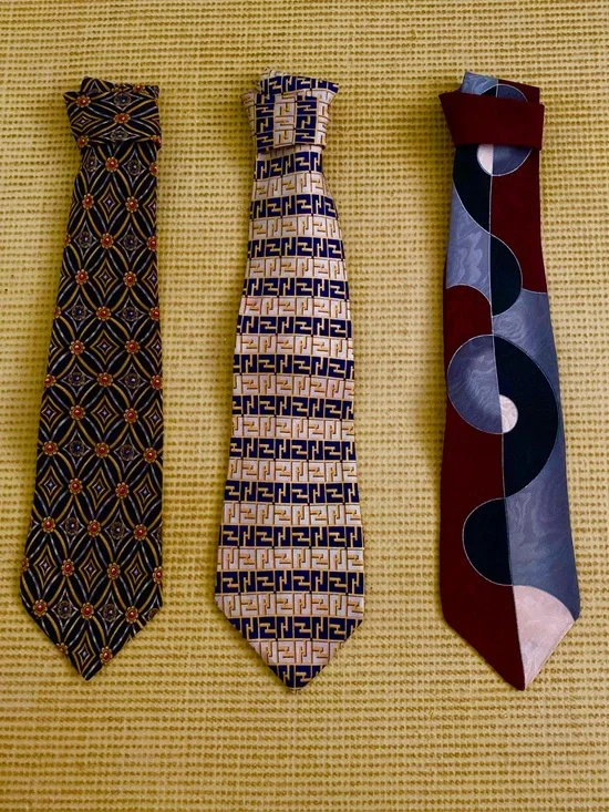 3 Pack Men's Patterned Burgundy, Gold and Black Ties - 100% Silk.
