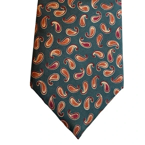 Liberty of London Silk Paisley Tie Green‎ Burgundy Orange Men's Necktie