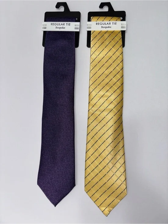 Bespoke New York Regular Tie 2 Piece Lot Purple Yellow Polyester 3” Width NWT