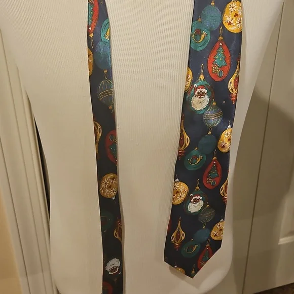 Paris Holiday Ornament Tie - Navy and Multicolor Christmas
