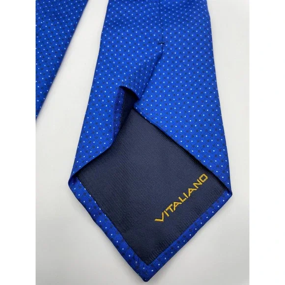 Vitaliano Italy Royal Blue Geometric Micro Dot Silk Handmade Necktie 3.5