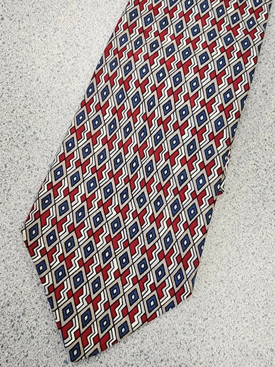 Vintage Woven Silk Geometric Tie Made by Hand Monterey Bay USA