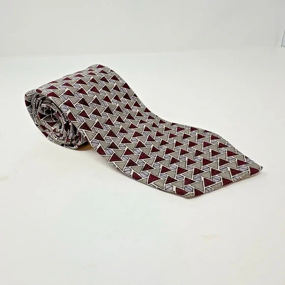 Robert Talbott‎ Studio Silver Maroon Geometric Tie Finest Silk Made in USA