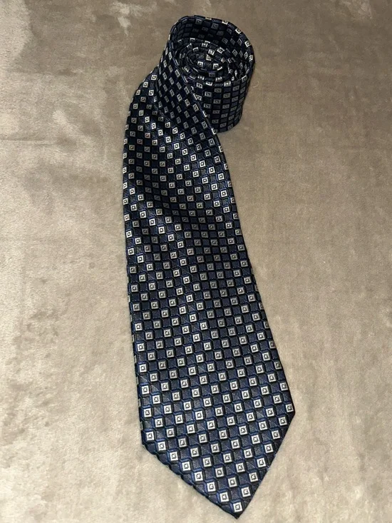 Classic Kai Long 100% Silk Navy Geometric Silk Tie - Men Accessories