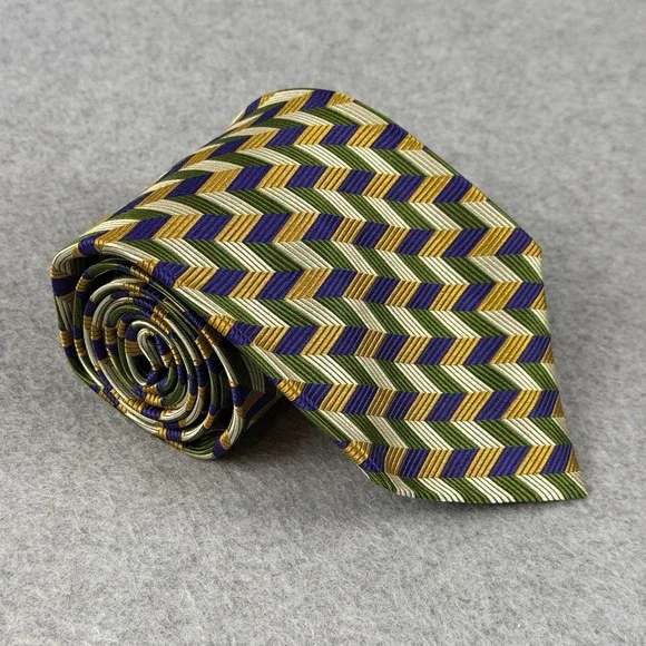 Vintage Garrick Anderson Silk Tie‎ Purple Gold Green Herringbone USA 58x4