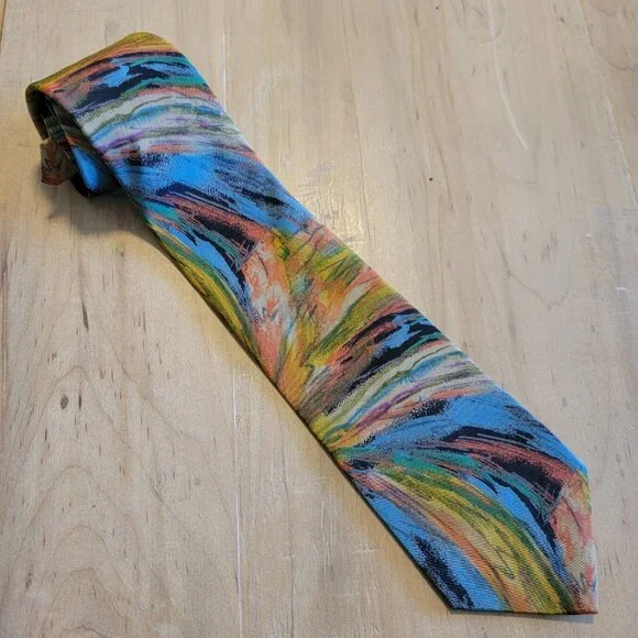 Vintage Bugle Boy Tie Men’s Necktie 90’s Colorful Splatter Print Rainbow USA‎