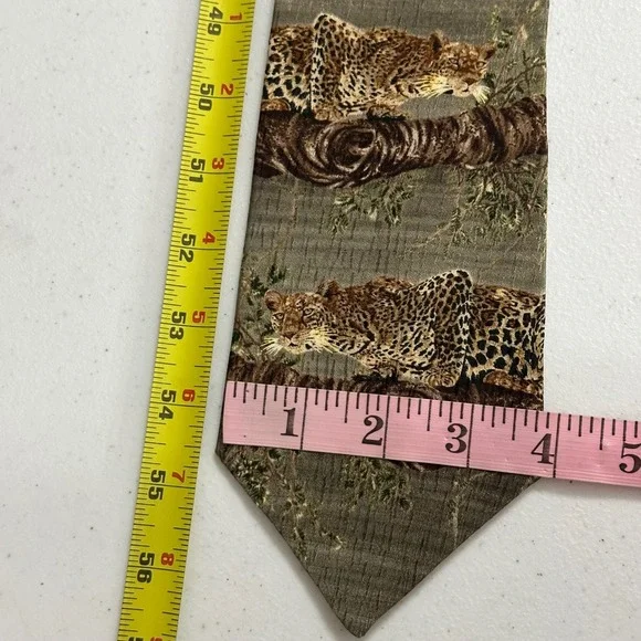 Endangered Species Simon Combes Leopard Silk Tie‎ Vintage 1998 Green OS